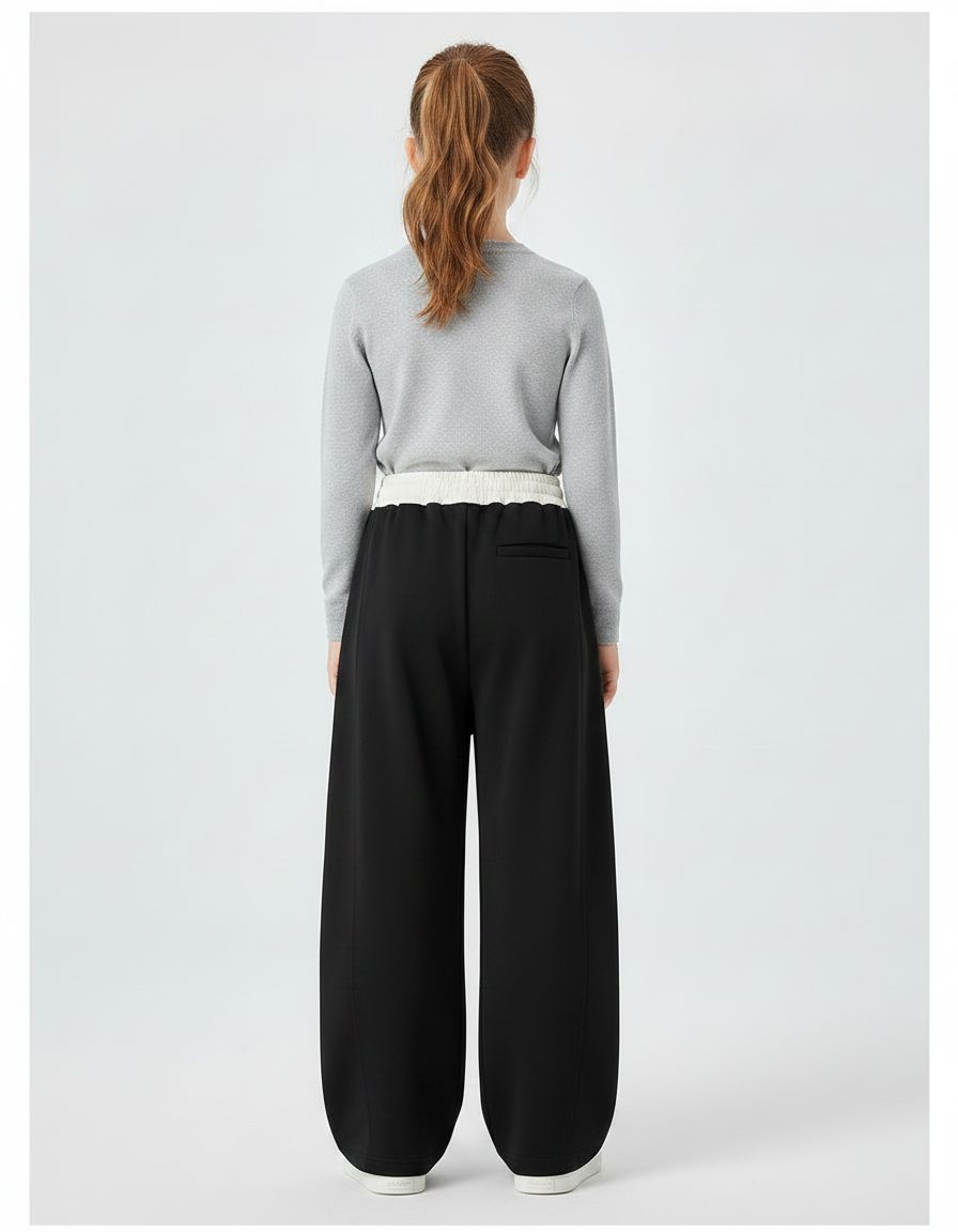 Pantalon Japonais Noir Ample Taille Haute Fille - Molleton - vue 2