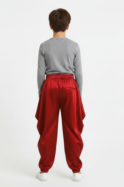 Pantalon Japonais Satin Rouge Ample Garçon Fête Danse - vue 2