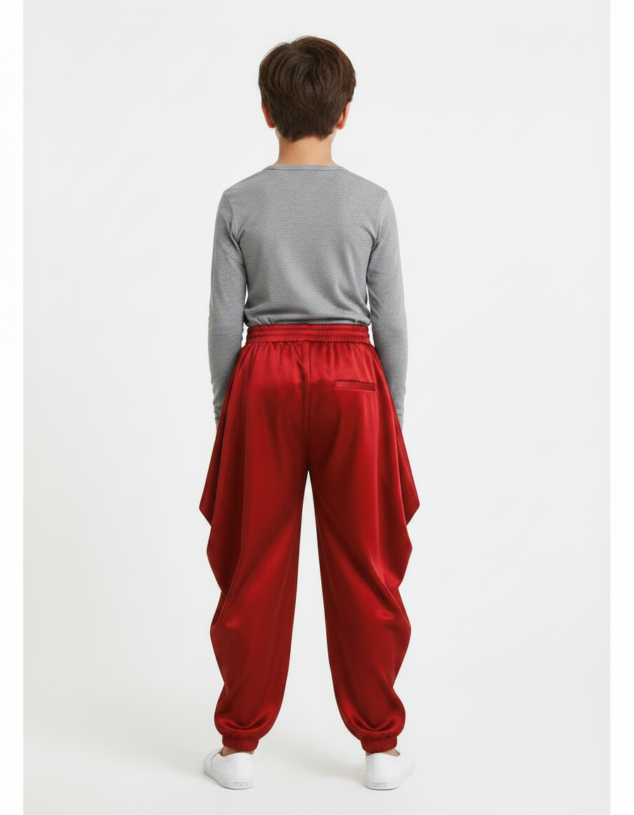 Pantalon Japonais Satin Rouge Ample Garçon Fête Danse - vue 2