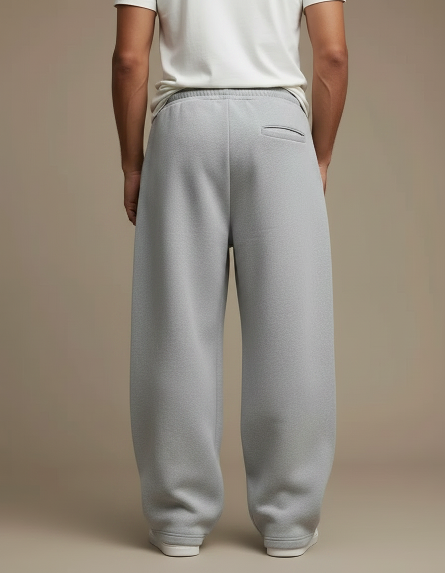 Pantalon Japonais Gris Ample Cordon Décontracté Molleton - vue 2