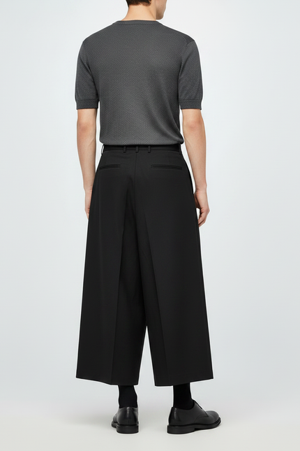 Pantalon Japonais Noir Ample Plissé Déstructuré Homme - Gabardine - vue 2