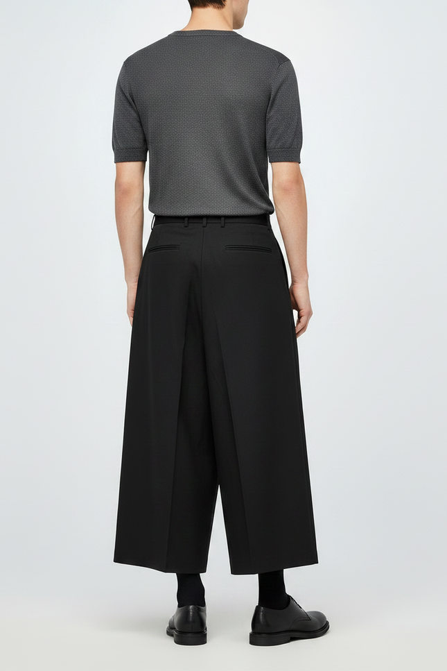 Pantalon Japonais Noir Ample Plissé Déstructuré Homme - Gabardine - vue 2
