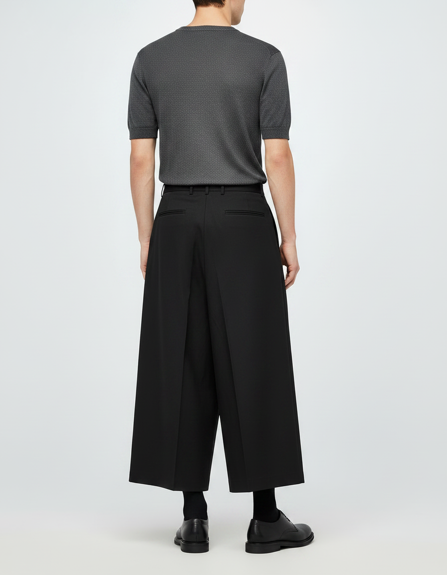 Pantalon Japonais Noir Ample Plissé Déstructuré Homme - Gabardine - vue 2