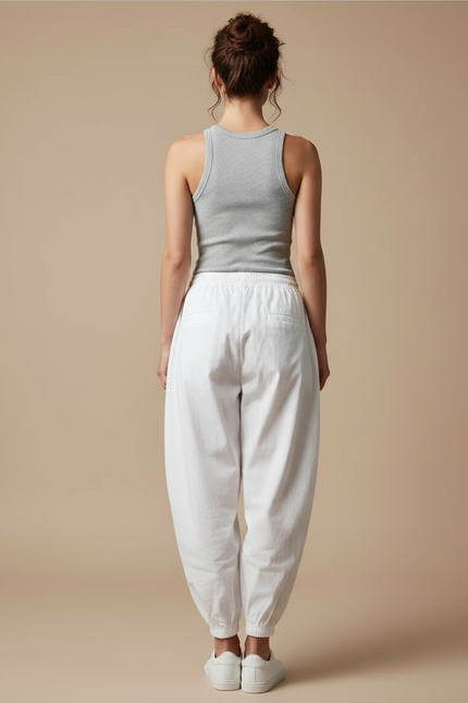 Pantalon Japonais Blanc Ample Coton Décontracté Femme - vue 2
