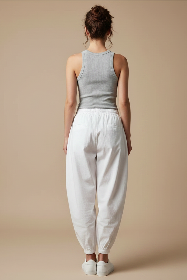 Pantalon Japonais Blanc Ample Coton Décontracté Femme - vue 2