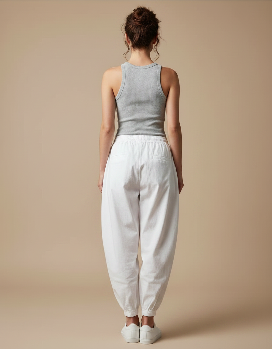 Pantalon Japonais Blanc Ample Coton Décontracté Femme - vue 2