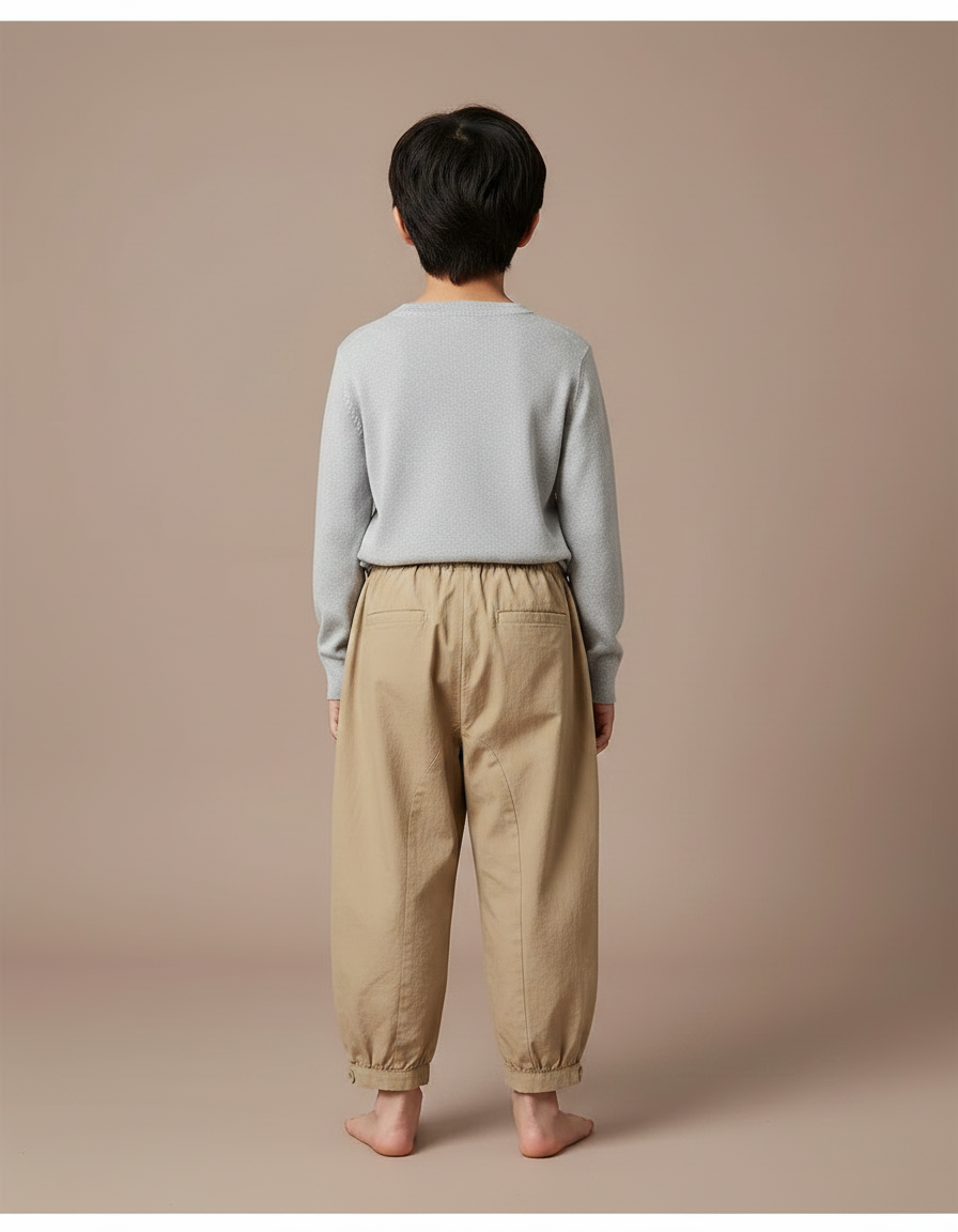 Pantalon Japonais Beige Ample Coton Enfant Resserré - vue 2