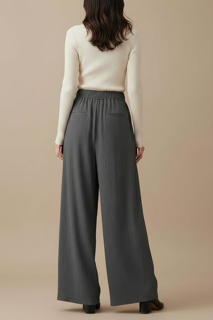 Pantalon Japonais Large Fluide Gris Décontracté Femme - Lin - vue 2