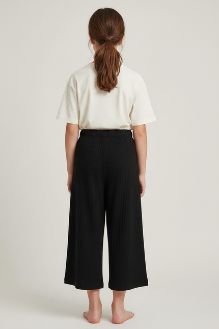 Pantalon Japonais Noir Côtelé Ample Élastique Enfant - Maille - vue 2