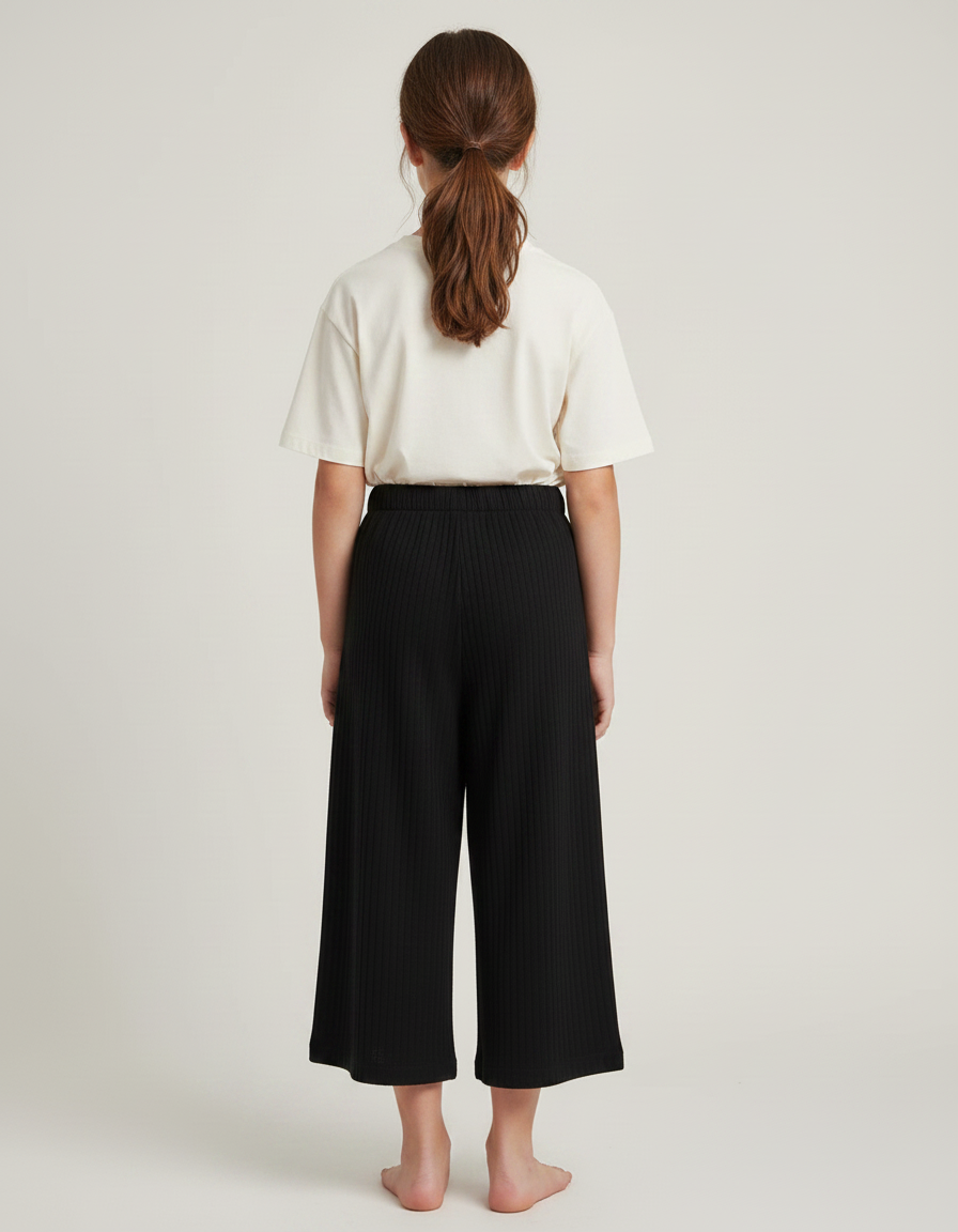 Pantalon Japonais Noir Côtelé Ample Élastique Enfant - Maille - vue 2