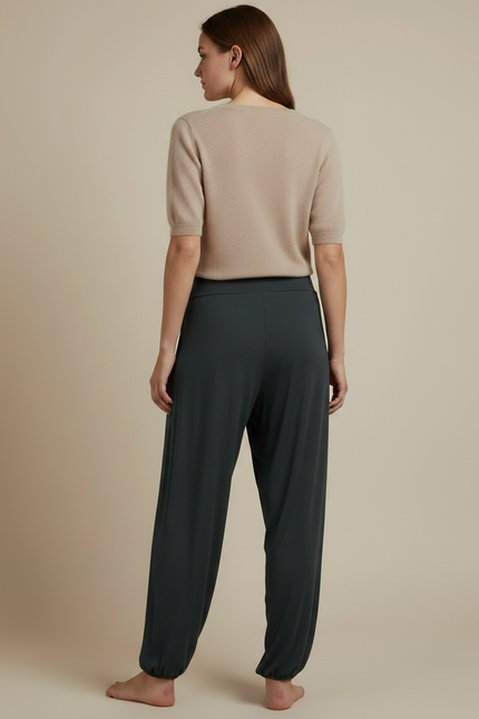 Pantalon Japonais Sarouel Ample Fluide Gris Femme - Vert Viscose - vue 2