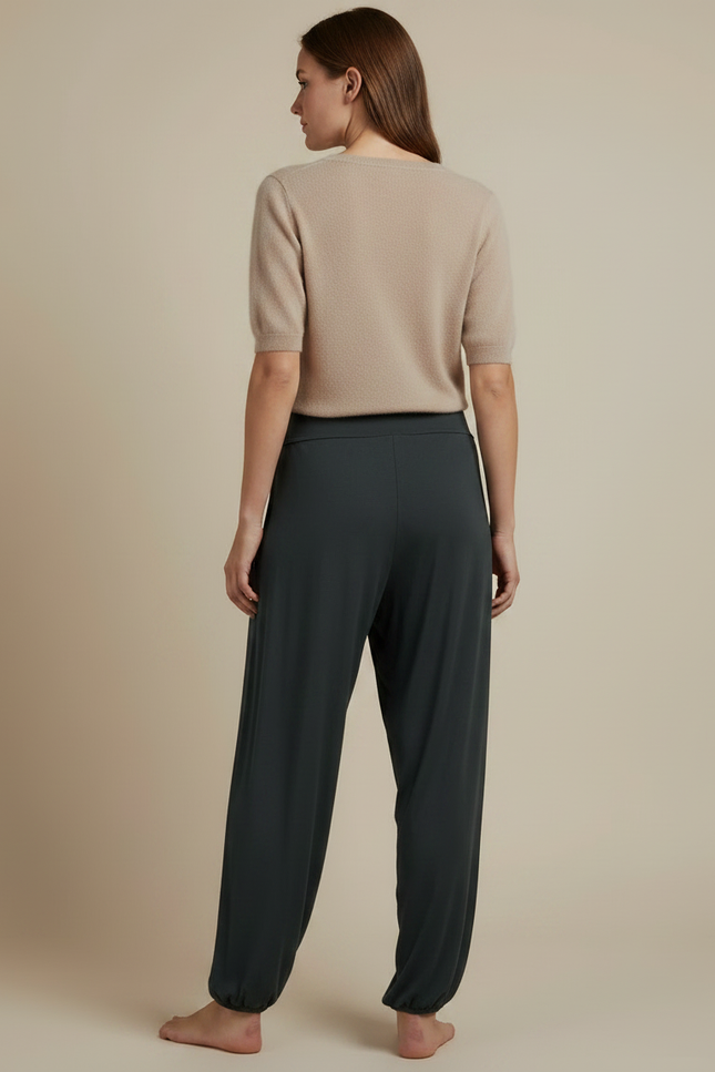 Pantalon Japonais Sarouel Ample Fluide Gris Femme - Vert Viscose - vue 2
