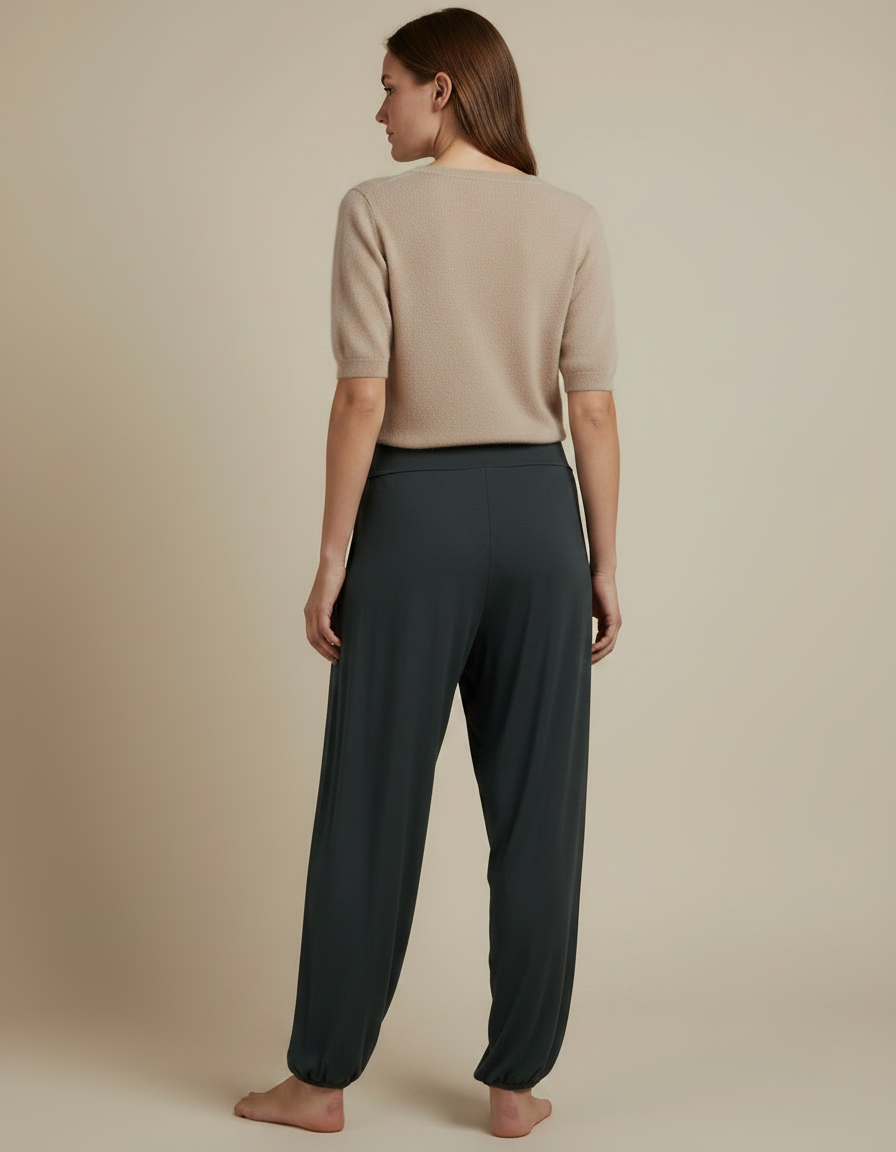 Pantalon Japonais Sarouel Ample Fluide Gris Femme - Vert Viscose - vue 2