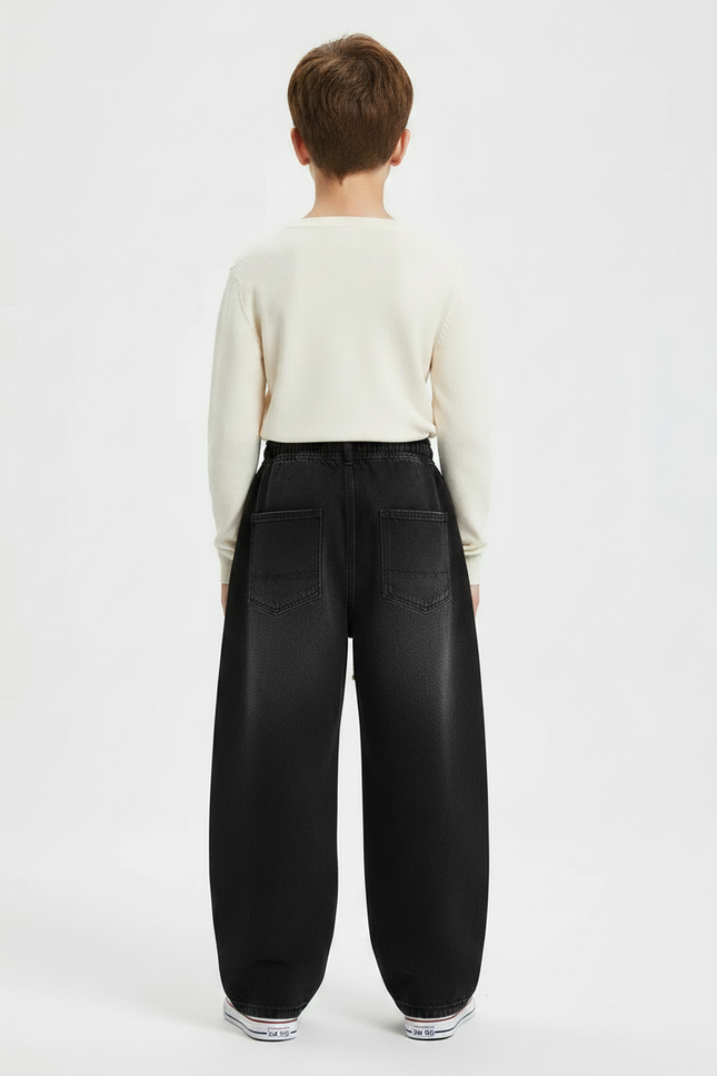 Pantalon Japonais Noir Délavé Ample Décontracté Enfant - Jean - vue 2