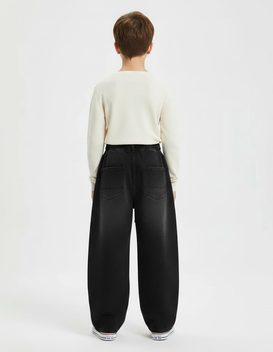 Pantalon Japonais Noir Délavé Ample Décontracté Enfant - Jean - vue 2