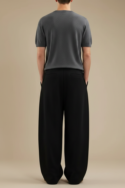 Pantalon Japonais Noir Ample Fluide Cordon Streetwear - Viscose - vue 2