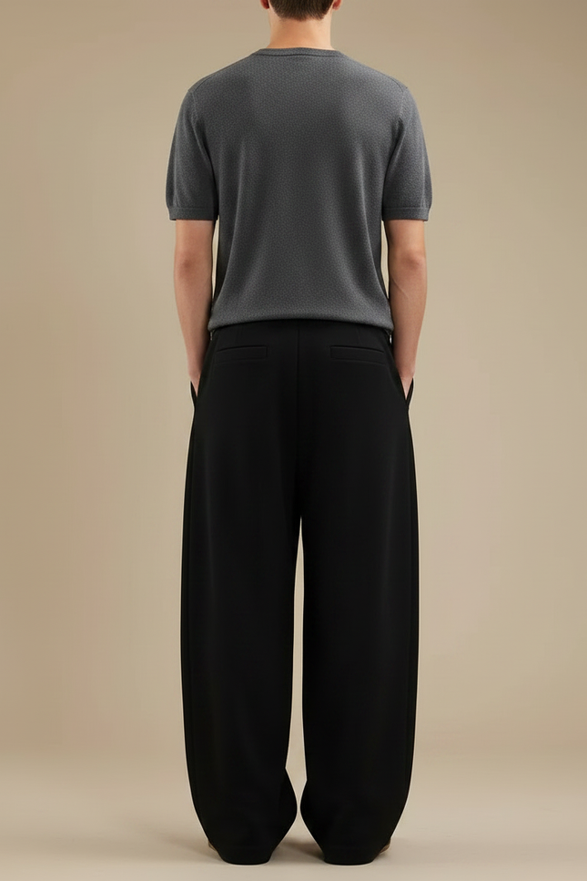 Pantalon Japonais Noir Ample Fluide Cordon Streetwear - Viscose - vue 2
