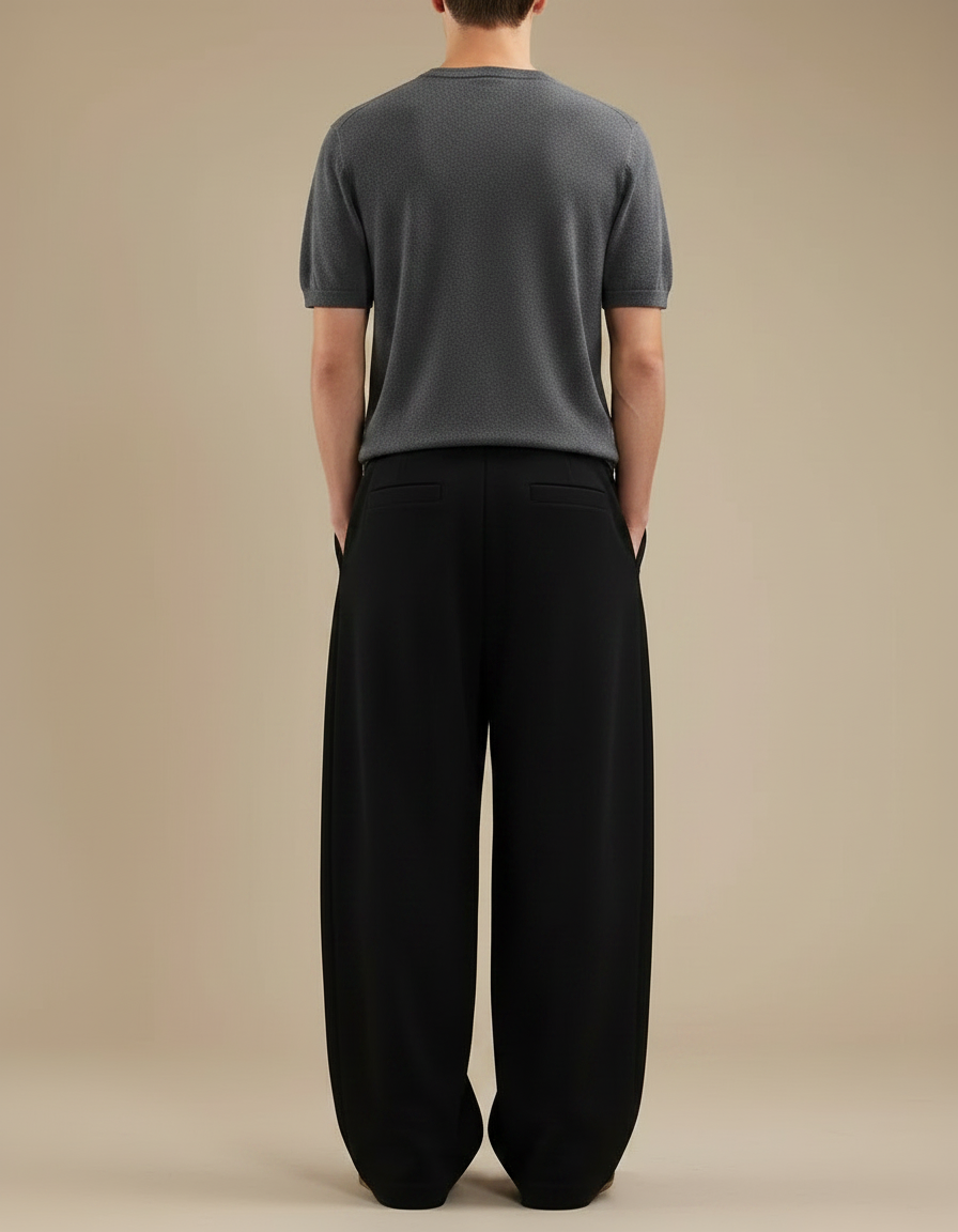 Pantalon Japonais Noir Ample Fluide Cordon Streetwear - Viscose - vue 2