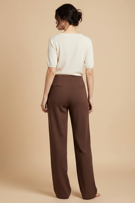 Pantalon Japonais Marron Ample Droit Élégant Femme - Maille - vue 2