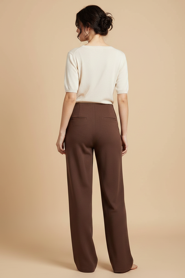 Pantalon Japonais Marron Ample Droit Élégant Femme - Maille - vue 2