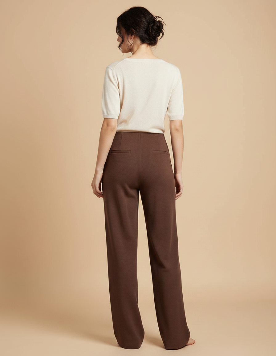 Pantalon Japonais Marron Ample Droit Élégant Femme - Maille - vue 2
