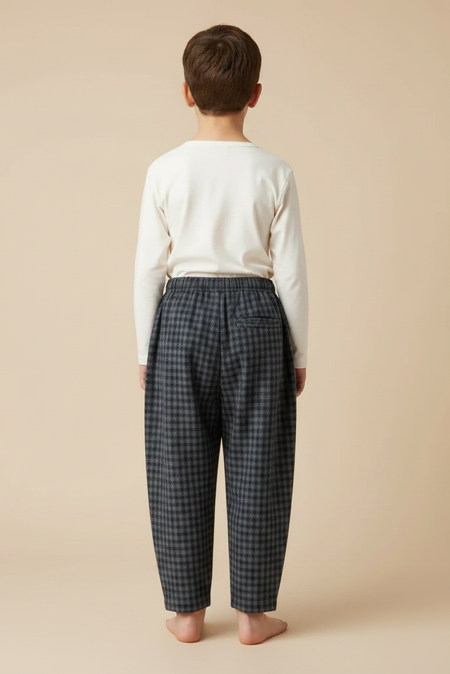 Pantalon Japonais Carreaux Ample Enfant Décontracté Confortable - Gris Tweed - vue 2