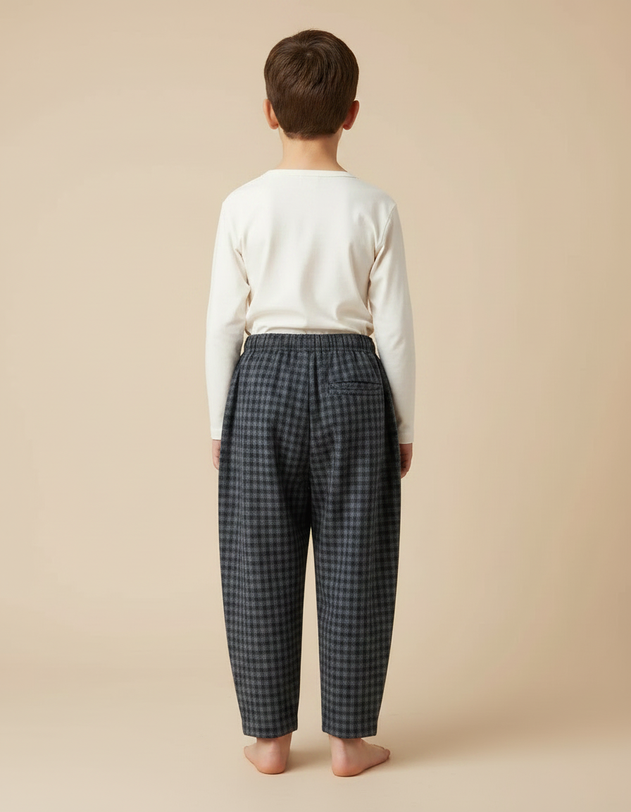 Pantalon Japonais Carreaux Ample Enfant Décontracté Confortable - Gris Tweed - vue 2