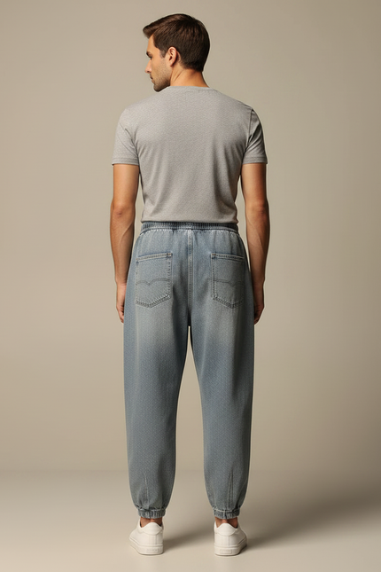 Pantalon Japonais Denim Ample Cordon Décontracté Clair - Bleu Jean - vue 2