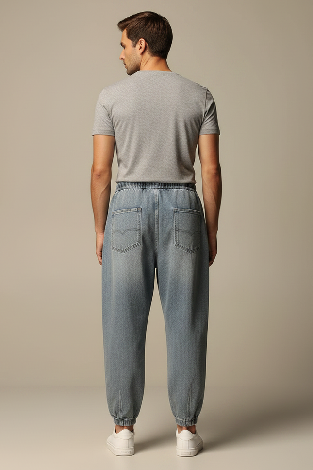 Pantalon Japonais Denim Ample Cordon Décontracté Clair - Bleu Jean - vue 2