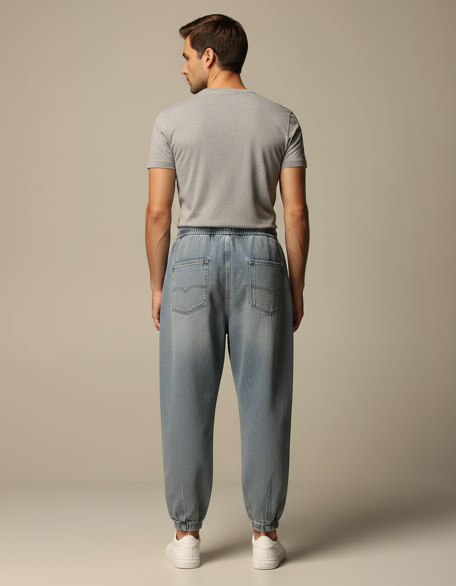 Pantalon Japonais Denim Ample Cordon Décontracté Clair - Bleu Jean - vue 2