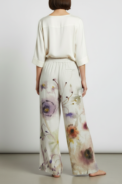 Pantalon Japonais Fluide Floral Ample Lin Décontracté - Multicolore - vue 2