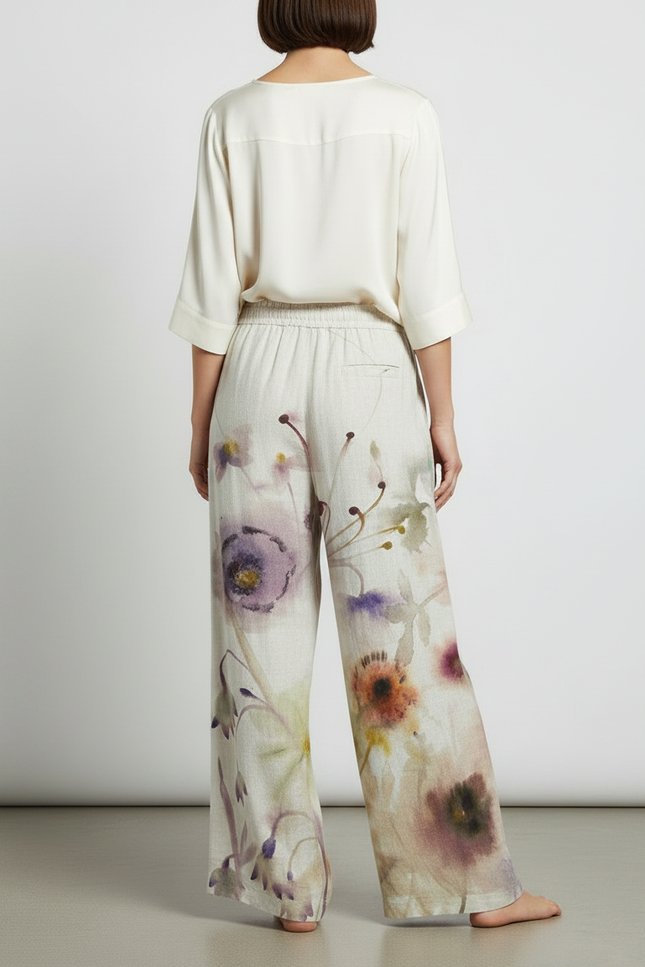 Pantalon Japonais Fluide Floral Ample Lin Décontracté - Multicolore - vue 2