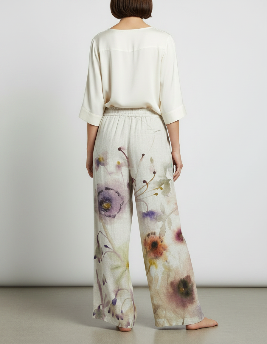 Pantalon Japonais Fluide Floral Ample Lin Décontracté - Multicolore - vue 2