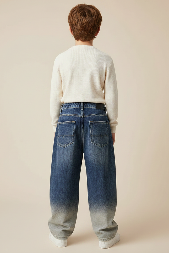 Pantalon Japonais Denim Dégradé Ample Droit Décontracté - Bleu Jean - vue 2