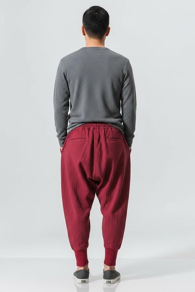 Pantalon Bouffant Japonais - Bordeaux Lin - vue 2