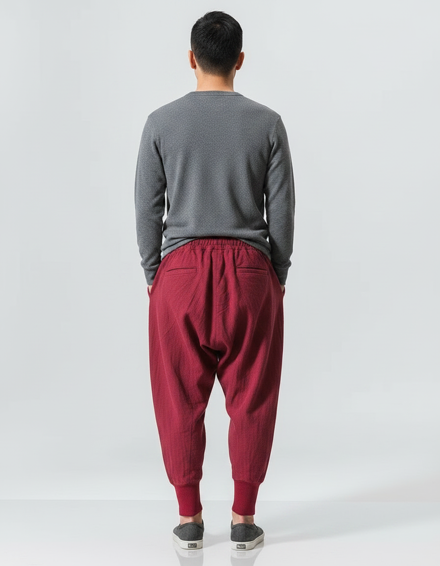 Pantalon Bouffant Japonais - Bordeaux Lin - vue 2
