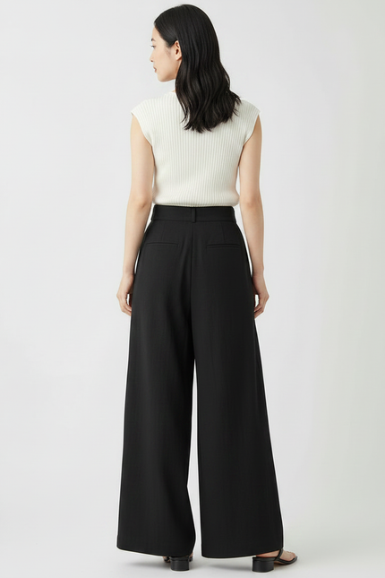 Pantalon Japonais Noir Fluide Ample Taille Haute - Viscose - vue 2
