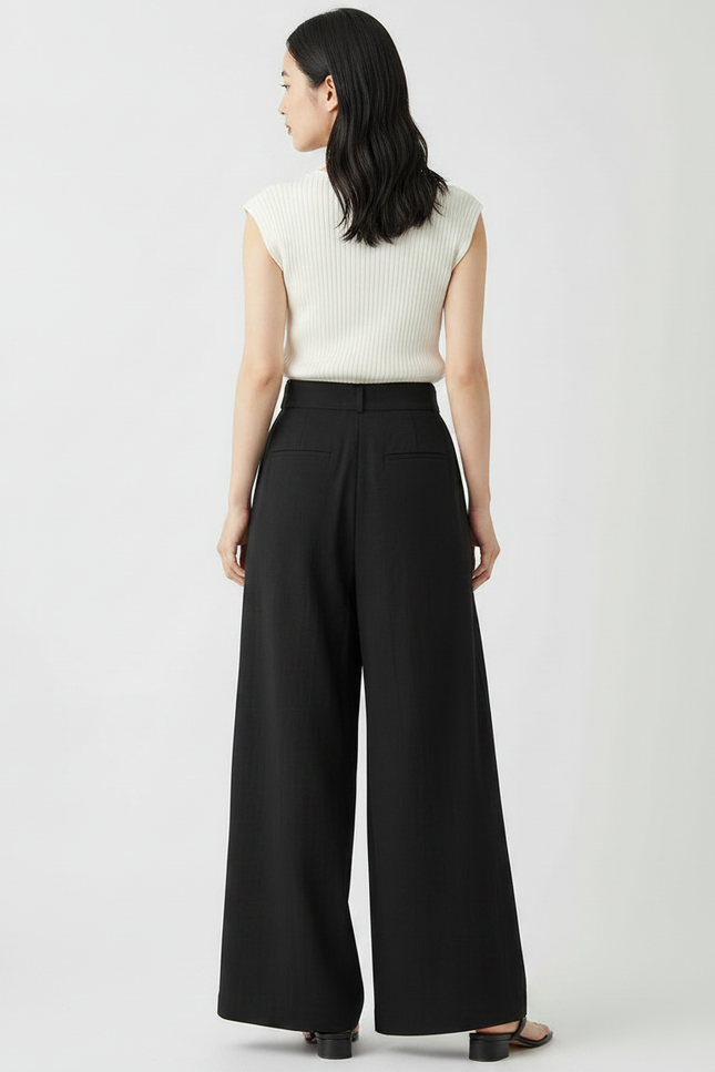 Pantalon Japonais Noir Fluide Ample Taille Haute - Viscose - vue 2