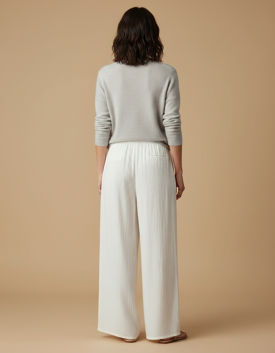 Pantalon Japonais Blanc Fluide Coton Ample Décontracté - vue 2