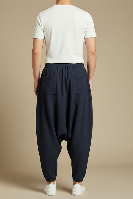Pantalon Japonais Lin Ample Sarouel Décontracté Homme - Marine - vue 2