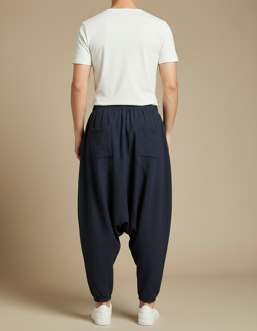 Pantalon Japonais Lin Ample Sarouel Décontracté Homme - Marine - vue 2