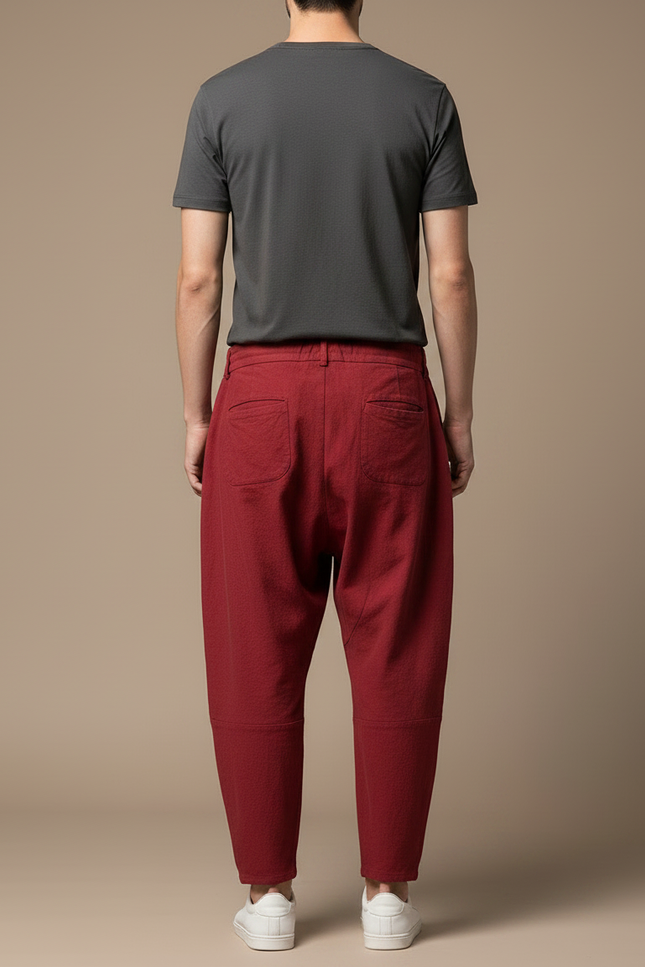 Pantalon Japonais Rouge Coton Ample Décontracté Homme - vue 2