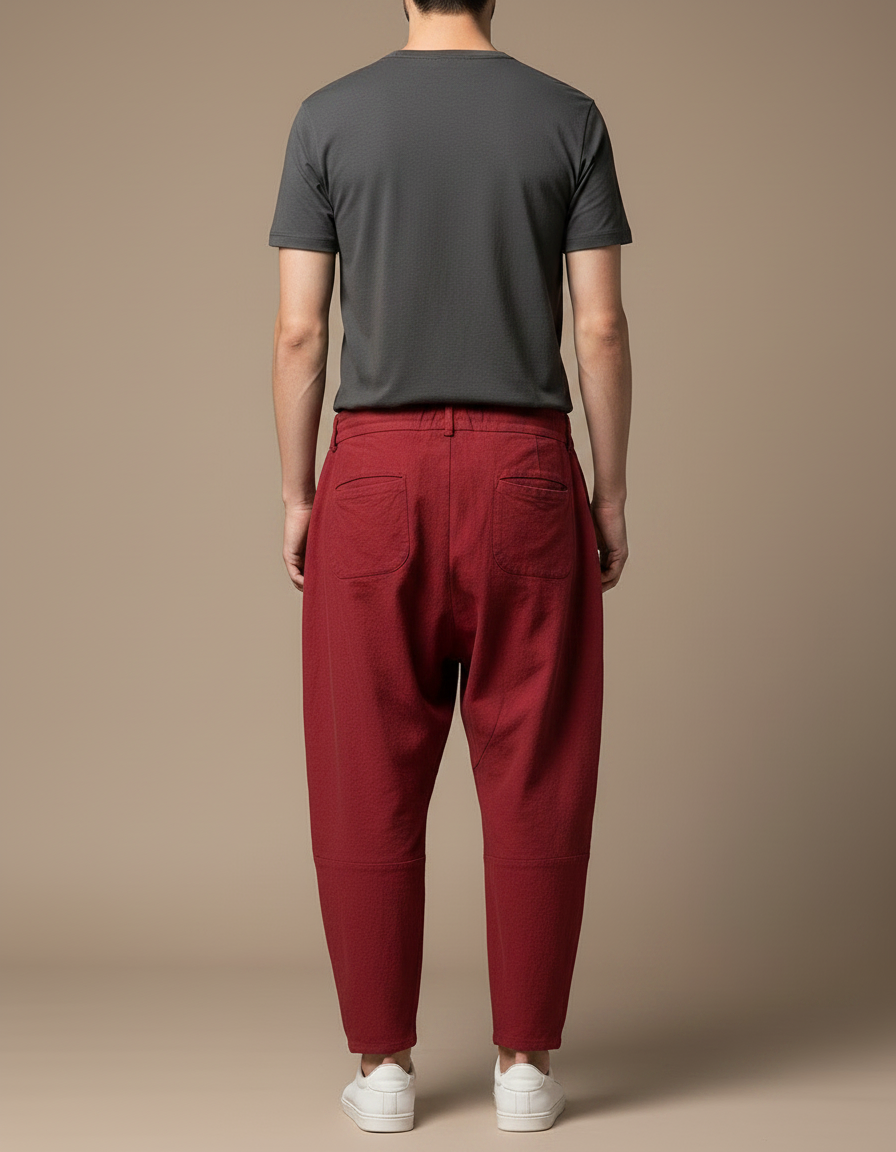Pantalon Japonais Rouge Coton Ample Décontracté Homme - vue 2