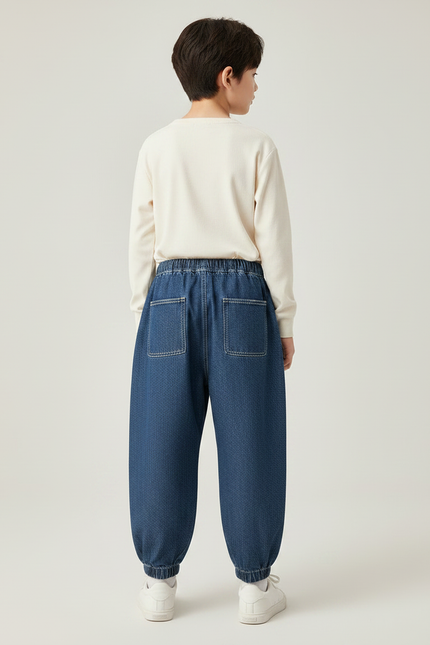 Pantalon Japonais Denim Bleu Ample Élastiqué Enfant - Jean - vue 2
