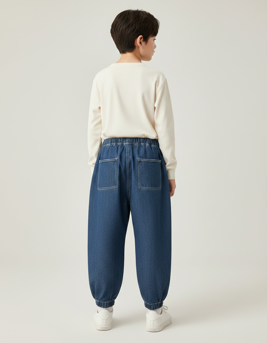 Pantalon Japonais Denim Bleu Ample Élastiqué Enfant - Jean - vue 2