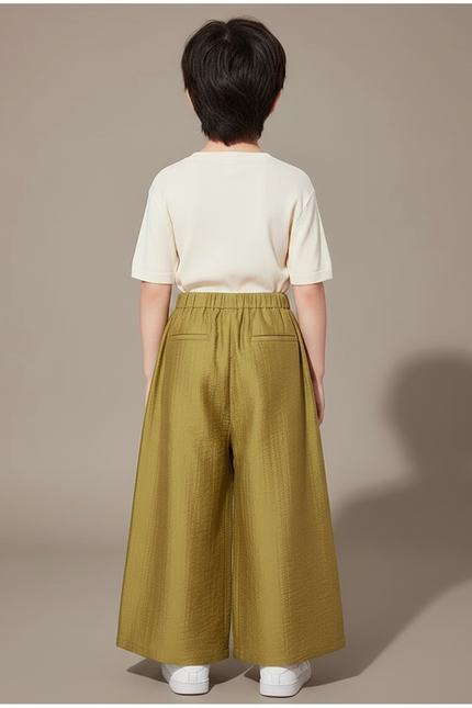 Pantalon Japonais Vert Ample Plissé Enfant - Kaki Lin - vue 2