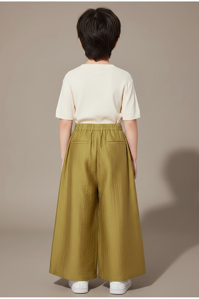 Pantalon Japonais Vert Ample Plissé Enfant - Kaki Lin - vue 2