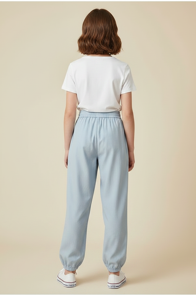 Pantalon Japonais Bleu Clair Ample Élastiqué Décontracté - Coton - vue 2
