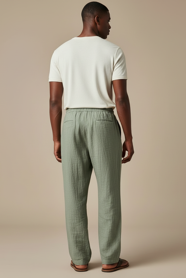 Pantalon Japonais Lin Coton Ample Vert Homme - vue 2
