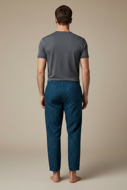Pantalon Japonais Bleu Marine Géométrique Ample Cordon - Maille - vue 2